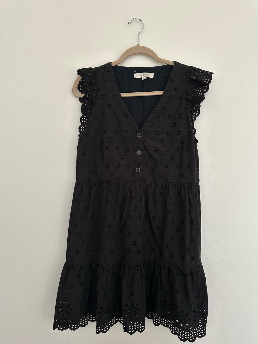 Black Eyelet V-Neck Sundress with Ruffle Hem